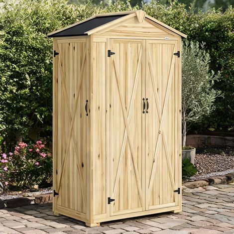 Chariot de jardin bois naturel en bois de sapin 93 x 53 x 168 cm (1/5)