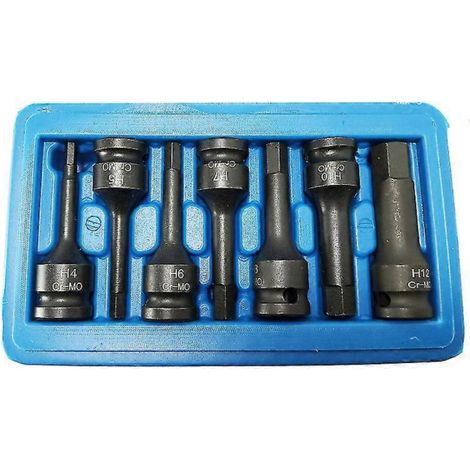 Jeu de 7 douilles à impact 3/8" en acier chrome-molybdène, embouts hexagonaux, douilles Allen métriques, jeu de douilles à impact cannelées (4 mm - 12 mm) (1/3)