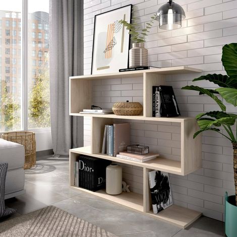 Dmora Buchhandlung Hampton, Niedriges doppelseitiges Bücherregal, Regal mit drei Fächern, Modernes Büroregal, cm 110x24h97, Eiche (1/5)