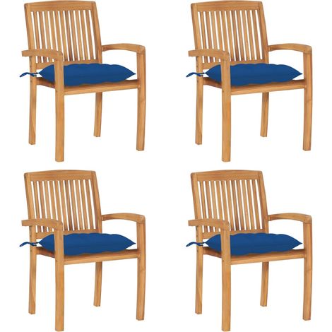 Chaises de jardin empilables avec coussins lot de 4 Teck solide (1/5)