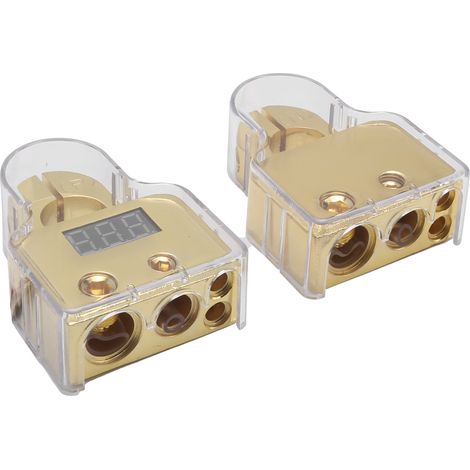 Connecteur de batterie auto avec voltmètre numérique, lot de 2 pinces étamées cuivre, câbles 0/4/8/10 AWG, afficheur LED, cosse dorée, pour voiture. (1/5)
