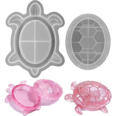 Moule en silicone en forme de boîte tortue avec couvercle Boîte à bijoux réutilisable sur le thème de l'océan Moule unique en résine époxy pour la décoration intérieure, les porte-clés et les (1/5)
