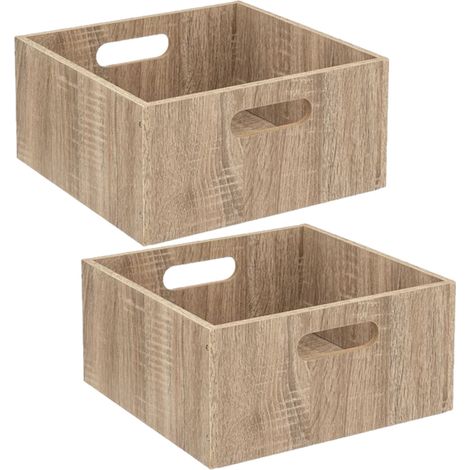 Lot de 2 boîtes de rangement carrées en MDF – Dimensions 31x31x15 cm – Couleur beige effet bois – Poids 1,25 kg chacune – Toilinux