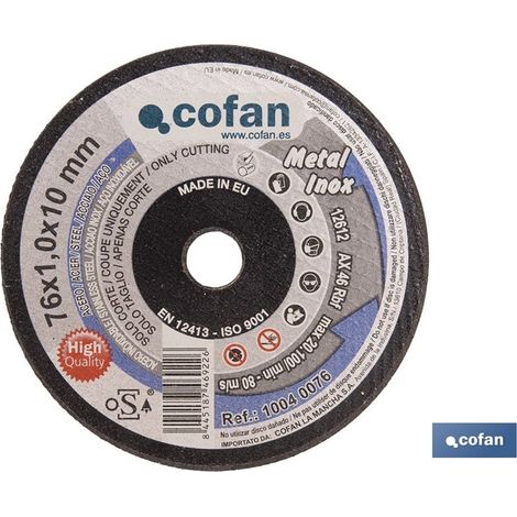 Disque à tronçonner 76 mm x 1 mm pour acier inoxydable, certifié ISO 9001:2000 (1/4)