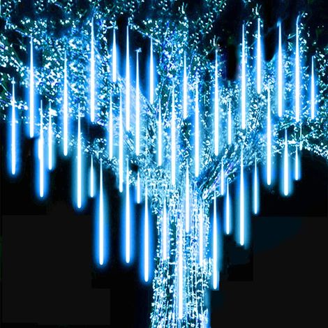Guirlande lumineuse LED « pluie de météores » de 50 cm, 8 tubes, 384 LED, pour décoration de sapin de Noël, couleur bleue festive. (1/5)