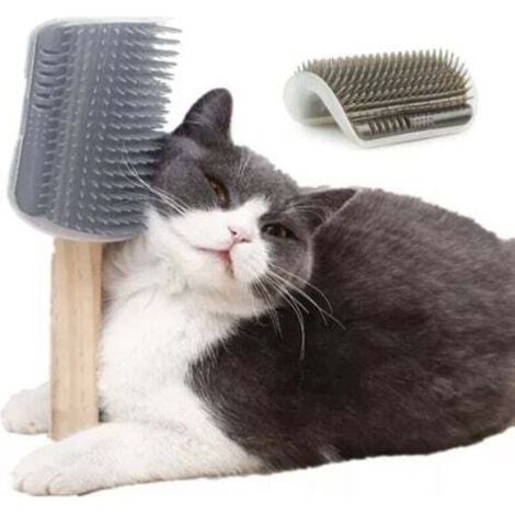 Brosse de massage pour chat gris – 1 pièce, montage d’angle, design ergonomique et doux pour le pelage (1/5)