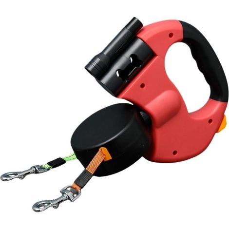 Doppelte Hundeleine, geeignet für Hunde mit einem Gewicht von bis zu 25 kg/55 lb, mit reflektierenden Nähten und 360-Grad-Anti-Tangle-Design – Rot