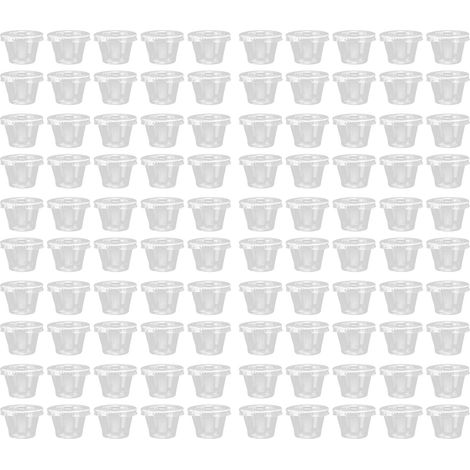 100 Pièces Gobelets Portion en Plastique Transparent avec Couvercles, Récipient Jetable pour Condiments 1 oz (1/5)
