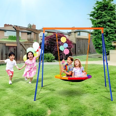 Kit Balançoire de Jardin Capacité de Charge de 199,6 kg, Portique Balançoire avec Nacelle 101,6 cm, Cadre en Métal Robuste en A et Corde Réglable, pour Arrière-cour Aire de Jeux Extérieur (1/5)