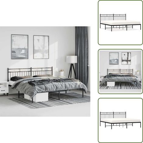 Cadre de lit métal sans matelas avec tête de lit noir 183x213cm - Cadre De Lit - Lit Double - Lit Metal - Lit Avec Têtedé Lit - Literie (1/5)