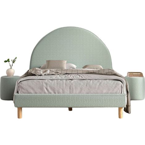 Pack - Lit Adulte & 2 Poufs Bouclés "Moon" 140x200cm Vert (1/5)