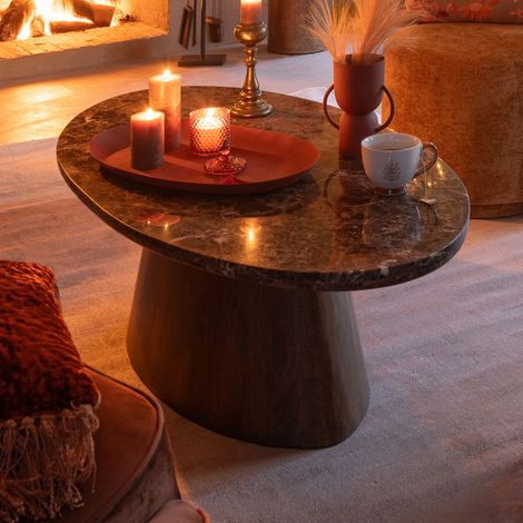 Table basse ovale 130x68x41 cm en mabre et manguier marron