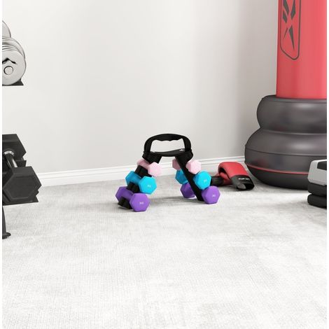 Juego de 6 mancuernas hexagonales con soporte, 1 a 3 kg, rosa y azul DESVIAE (1/5)