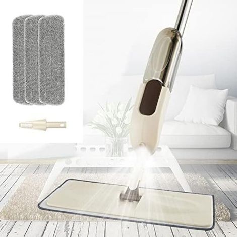 Balai Pulvérisateur - 3 Serpillières Microfibre - Poignée Aluminium Ergonomique - Pour Sols Plats Bois Carrelage Ciment - 35 cm Largeur (1/5)