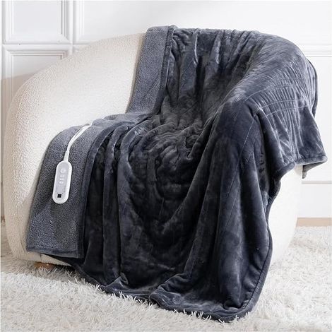 Couverture chauffante électrique 180x130cm, Plaid Chauffant électrique pour canapé et lit, Flanelle, température, minuterie 4h avec arrêt, Protection (1/5)