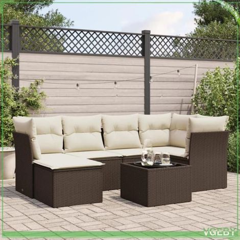 Salon de jardin - 7291712417191 - Résine tressée & acier - Modulaire 7 pcs - Coussins déhoussables crème (1/3)