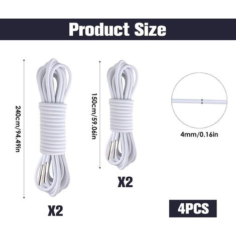 4 Pcs Corde Remplacement élastiques pour Chaise Longue Transat Pliante Inclinable Cordons de Remplacement de Chaise Zéro Gravité Corde de Rechange pour Fauteuil Relax Chaise Longue, Blanc (2.5m+1.4m)