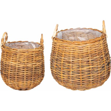 Cesta de Maceta 2 uds. Madera Natural Ratán Kubu vidaXL (1/5)