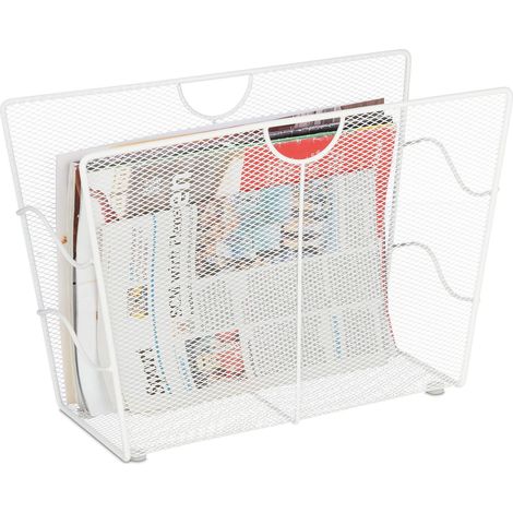 Porte-revues en métal, Support à journaux Autonome, maillé, Salon et WC, HLP: 27 x 39 x 17 cm, Blanc (1/5)
