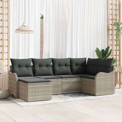 Garden Sofa Set 6 pcs Light Grey Poly Rattan vidaXL (1/5)