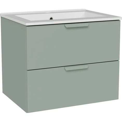 Meuble de salle de bain suspendu avec vasque à encastrer – Vert amande – L60 cm – AVORELI (1/5)