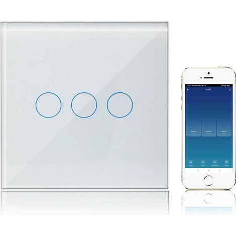 Memkey – Interrupteur connecté 3 gang 1 voie tactile WiFi – Compatible Alexa/Google Assistant – Panneau en verre trempé – Fonction minuterie