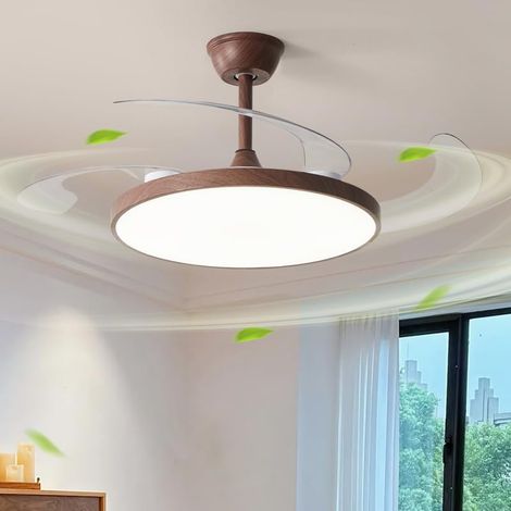 Ventilateur de plafond 95 cm avec éclairage et télécommande, plafonnier LED à intensité variable avec 3 pales rétractables, 6 vitesses, minuterie