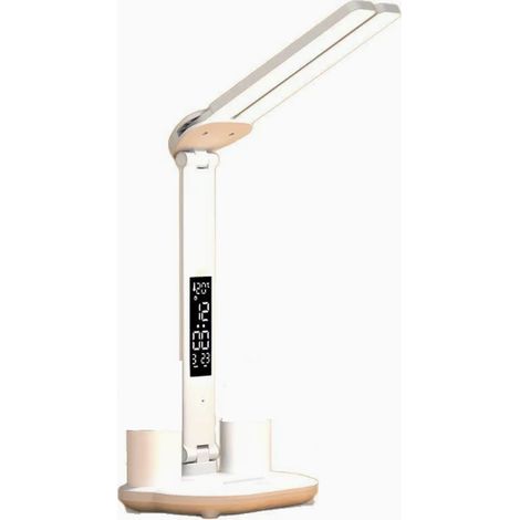 Lampe De Bureau - 7 W - Réglable Sans Fil Avec Horloge LCD Et Affichage Température - 3 Températures De Couleur - Batterie 3200 mAh - Pour Enfants Et Bureau - Blanc (1/5)