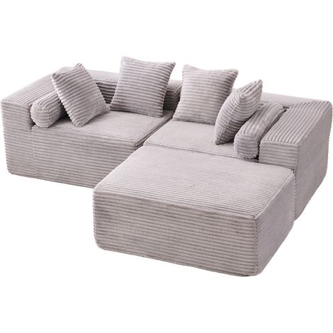 Canapé d'angle modulaire en tissu chenille gris avec fauteuil lounge et méridienne XL (1/5)