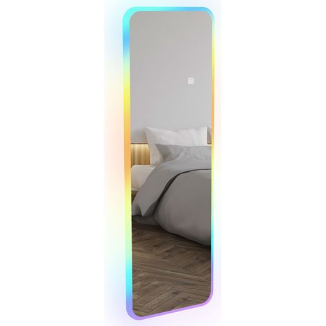 Miroir mural pleine longueur LED 120x40 cm avec éclairage RGB à 7 couleurs. Fonction mémoire pour conserver vos réglages, style moderne lumineux, parfait pour le dressing, la chambre et l'espace de ma
