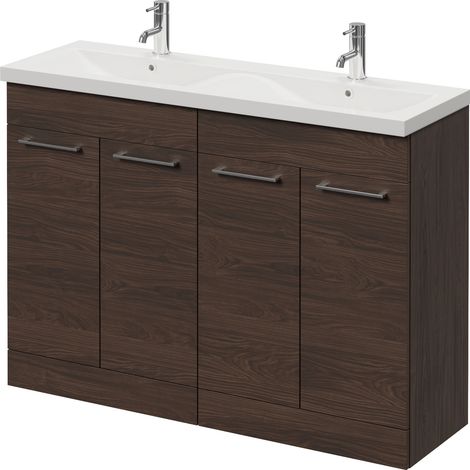 Napoli 390 Brown Oak 1200mm 4 Door Vanity Unit with Double Glide Basins - 1200mm - Chrome 160mm Handle