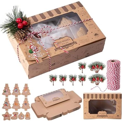 Sfcddtlg Lot de 36 boîtes à biscuits de Noël avec piques en pin, lot de 15 boîtes à friandises de Noël avec fenêtre, boîtes à dragées pour pâtisserie, emballage cadeau (1/5)