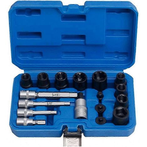 Jeu de 17 douilles, acier chromé et traité thermiquement, longueur 102 mm (1/5)