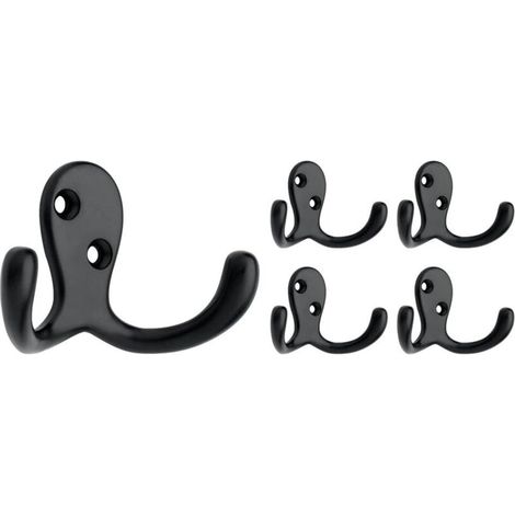 Set mit 5 doppelten Wandhaken mit 2 Zinken, schwarz, zum Aufhängen von Kleidung, Geldbörsen, Taschen, Handtüchern usw.