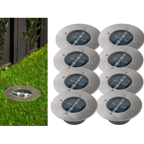 Solar LED Bodeneinbaustrahler 8er SET für Außen, Edelstahl rund Ø14cm IP67 (1/5)