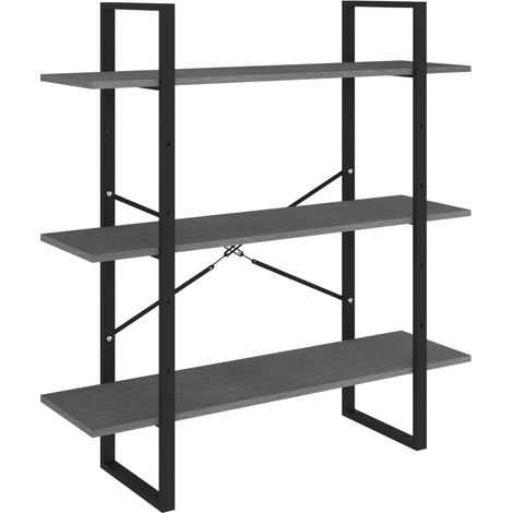 vidaXL Libreria a 3 Ripiani Grigia 100x30x105 cm in Massello di (1/5)