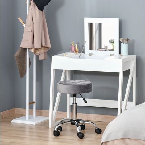 Chaise à roulettes réglable en hauteur, pivotante, effet velours gris HAVRYA (1/5)