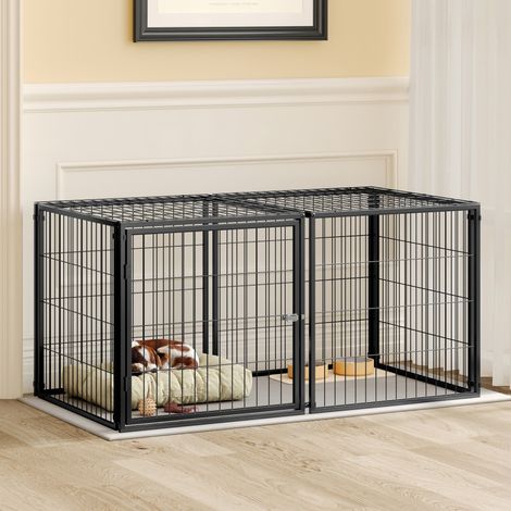 Cage Modulaire pour Chien - 120x60x60cm - Enclos Flexible avec Couvercle de Sécurité et Tapis PVC - Noir (1/5)