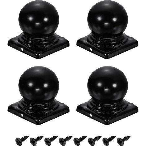 4pcs Fence Post Caps, 80mm/3.15-inch Square Waterproof Iron Ball Dome with Screw Fastening for Outdoor Metal Wood Fence Patio Post Box, Black (1/5)