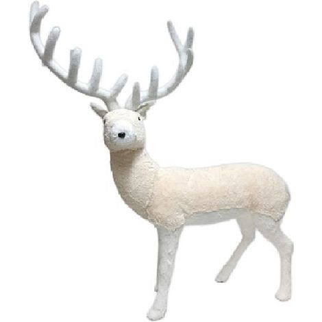 Renna Gigante Natalizia Alta 105 Pellicciosa Bianca Beige Decorativa per Natale Perfetta per Allestimenti Grande con Corna (1/4)