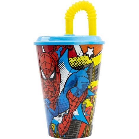 STOR Bicchiere Bambini con cannuccia Marvel Spiderman 430ML in plastica senza (1/3)