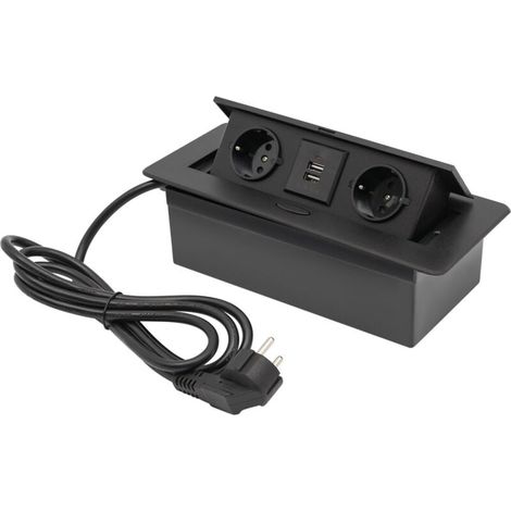 Einbausteckdose mit 2 USB-Buchsen 2 Euro-Mehrzweck-Tischsteckdosen Aluminium Schwarz (1/4)