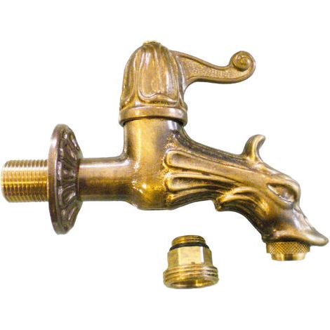 Fonderia Bongiovanni – Robinet en laiton bruni avec raccord 1/2" – Brise-jet intégré – Pour fontaine de jardin – Projection 12 cm