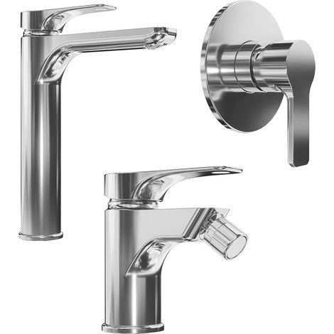 Ensemble mitigeur avec lavabo haut, bidet et douchette encastrée en laiton chromé Mod. Mia (1/3)