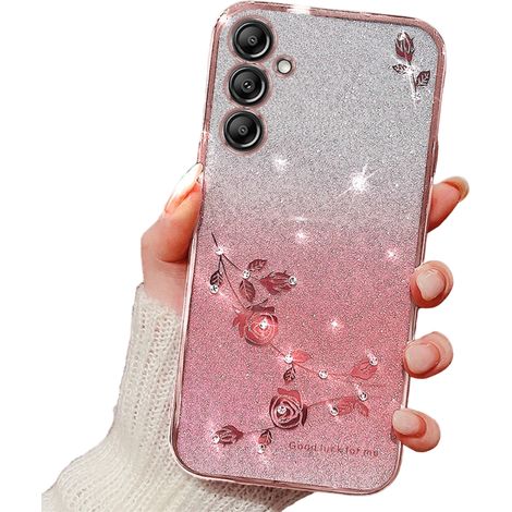 Custodia per Samsung Galaxy A35 5G, fiore glitterato, oro rosa (1/2)