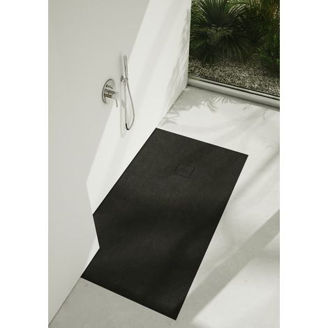 Receveur de douche en acrylique noir structure en pierre rectangulaire + siphon extraplat VIEGA TYTANIT 120 x 70 (1/5)