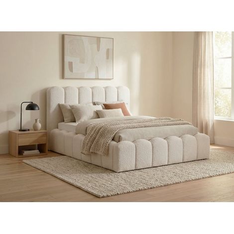 Lit double en tissu bouclette beige 140x190 cm RITA