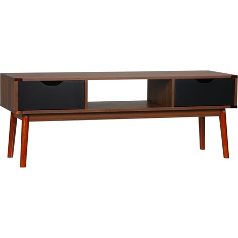 Mobile porta TV, tavolino da soggiorno per TV da 50 pollici con 2 cassetti e vano a giorno, stile moderno, 122x39x46 cm, marrone