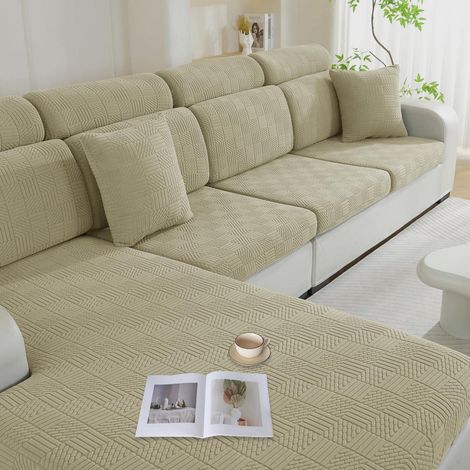 Housse de coussin de canapé extensible Kaki Grand 1 place, antidérapant, élastique, protecteur