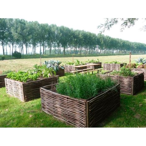 Potager sur pied en noisetier 100% naturel – Dimensions 150 x 150 x 60 cm – Installation rapide avec visserie incluse – Pour cultures bio